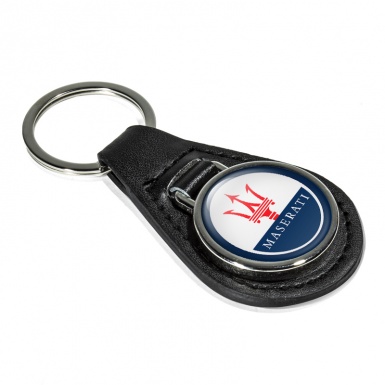 Maserati Leather Keychain White Blue Clean Logo