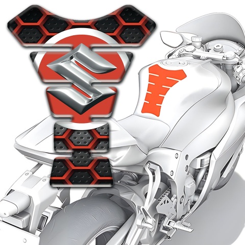 Suzuki Tank Pad Protector 3D Red GRid Design 