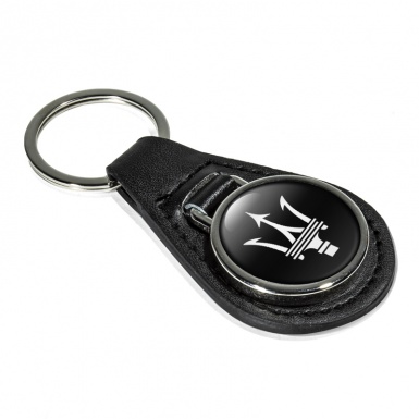 Maserati Keychain Leather Black White Clean Logo