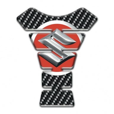 Suzuki Tank Fuse Silver Red Logo with Carbon Background 