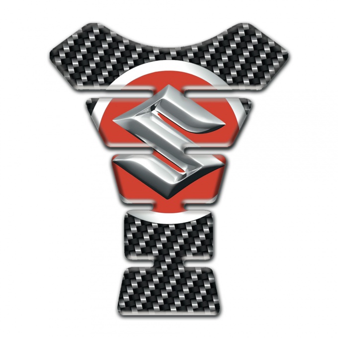 Suzuki Tank Fuse Silver Red Logo with Carbon Background 