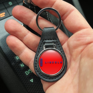 Lincoln Keyring Holder Leather Red Classic Blue Logo