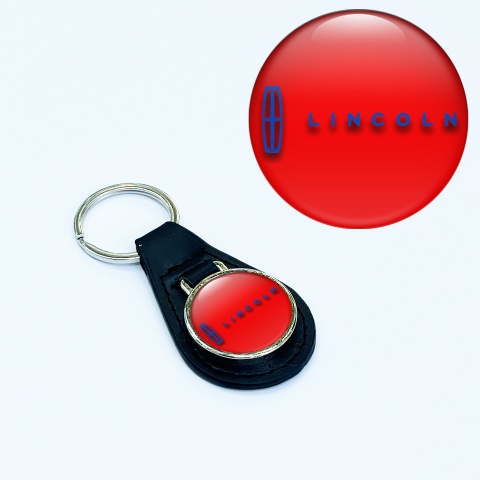 Lincoln Keyring Holder Leather Red Classic Blue Logo