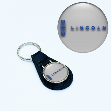 Lincoln Leather Keychain Silver Classic Blue Logo