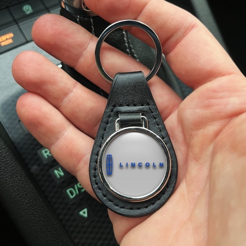Lincoln Leather Keychain Silver Classic Blue Logo