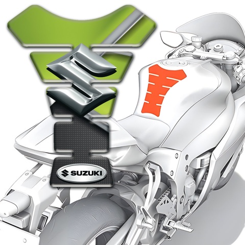 Suzuki Tank Protector Green Gray Base 3d Silver Logo Design 