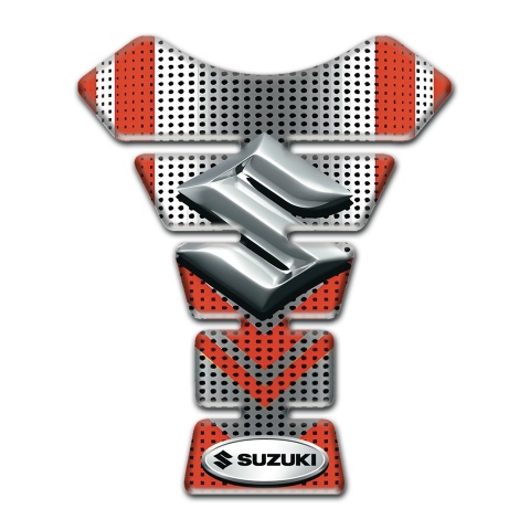 Suzuki Tank Guard Pads Silver Red Base with 3D logo Design 