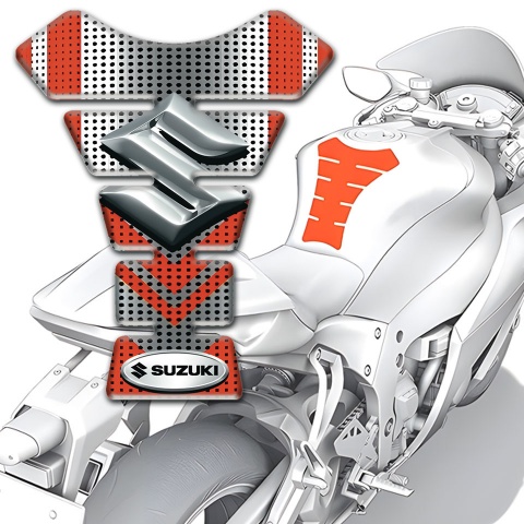Suzuki Tank Guard Pads Silver Red Base with 3D logo Design 