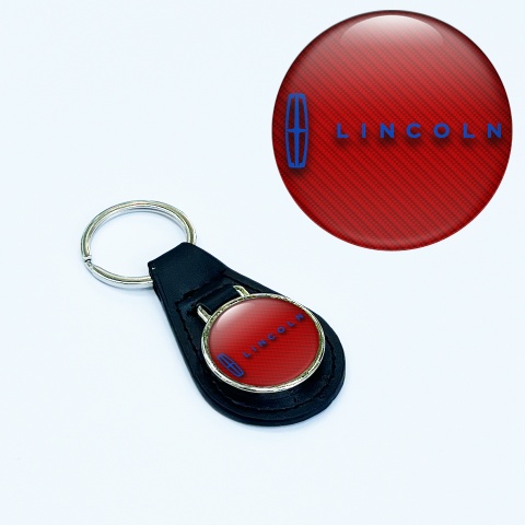 Lincoln Key Fob Leather Red Carbon Classic Blue Logo
