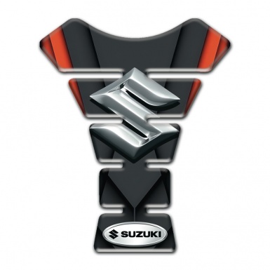 Suzuki Tank Guard Pads Black with Orange Motive base Style and Silver Logo 