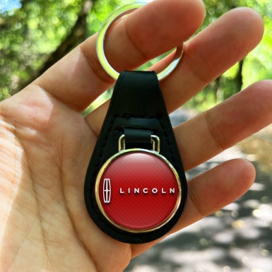 Lincoln Keyring Holder Leather Red Carbon Classic White Logo