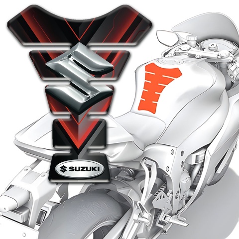 Suzuki Tank Pad Motorbike Black with Red V Shape Decoration Style 
