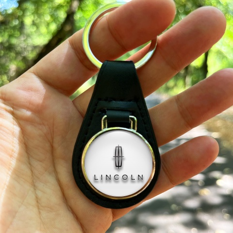 Lincoln Keychain Leather White Pearl Classic Black Logo