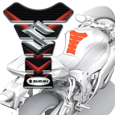 Suzuki Tank Pad Protector Black with Red V shape Decoration 
