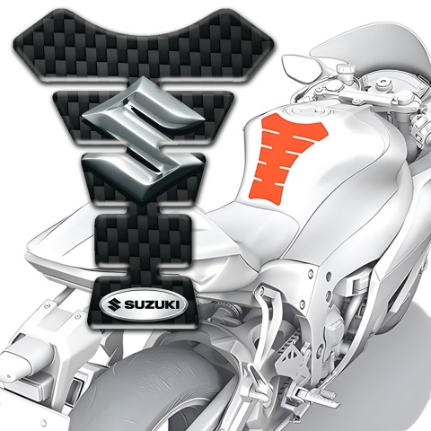 Suzuki Tank Protector Base with Black Fibers Design and Silver Logo 