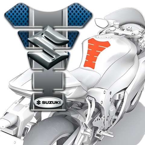 Suzuki Tank Pad Motorbike Base with Perforated Blue Surface Design 