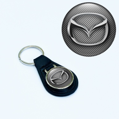 Mazda Leather Keychain Light Carbon Chrome Logo