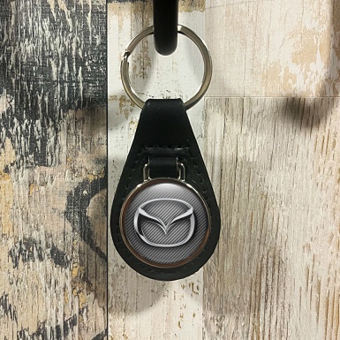 Mazda Leather Keychain Light Carbon Chrome Logo