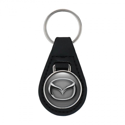 Mazda Leather Keychain Light Carbon Chrome Logo