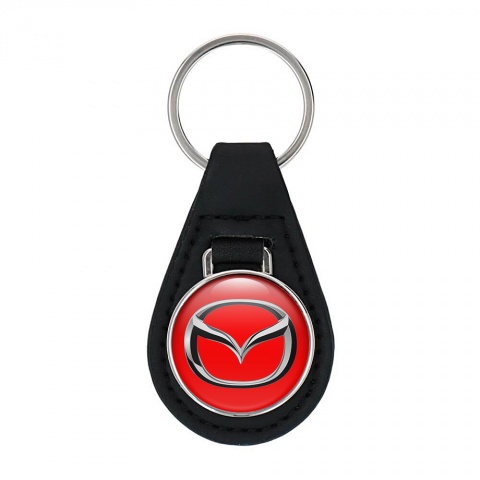 Mazda Leather Keychain Light Grey Chrome Logo