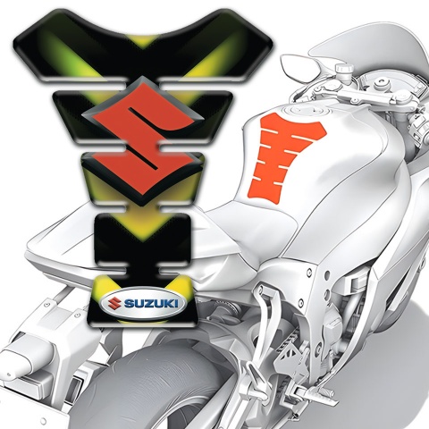 Suzuki Tank Pad Protector Black with Green Yellow V Shape Details Style 