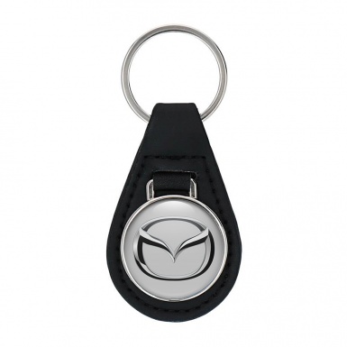 Mazda Leather Keychain Light Grey Chrome Logo