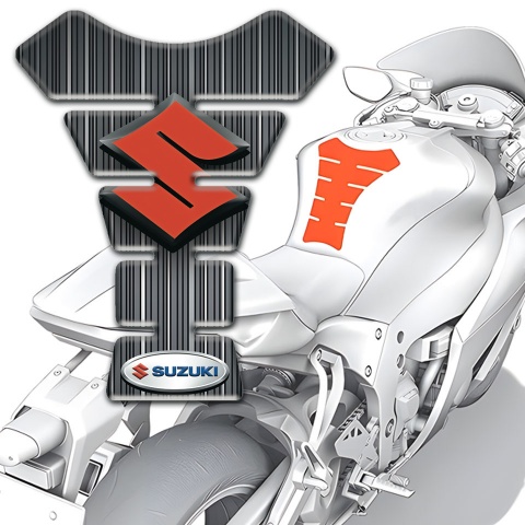 Suzuki Tank Guard Pads Gray with White Stripes Base and Red Logo 