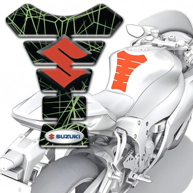 Suzuki Tank Fuse Green Spider Web Design Red Logo Style 