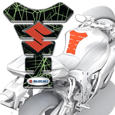 Suzuki Tank Fuse Green Spider Web Design Red Logo Style 