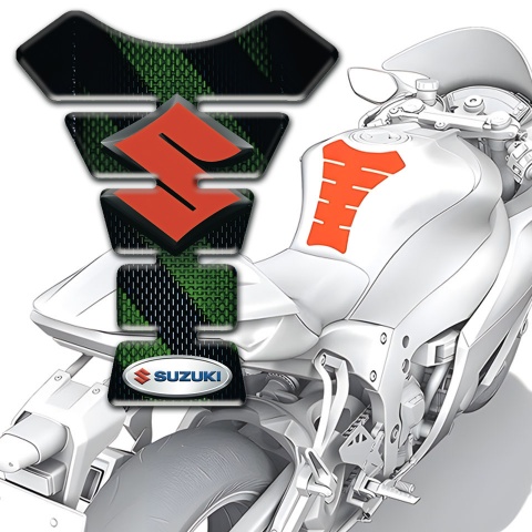 Suzuki Tank Guard Pads Black Green Design Base and Red Logo 