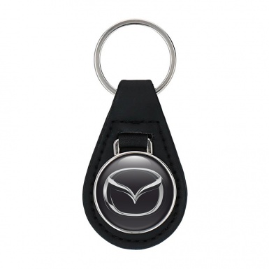 Mazda Keychain Leather Black Silver Chrome Logo