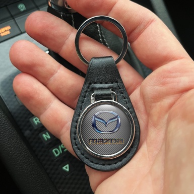 Mazda Key Fob Leather Light Carbon Metallic Logo