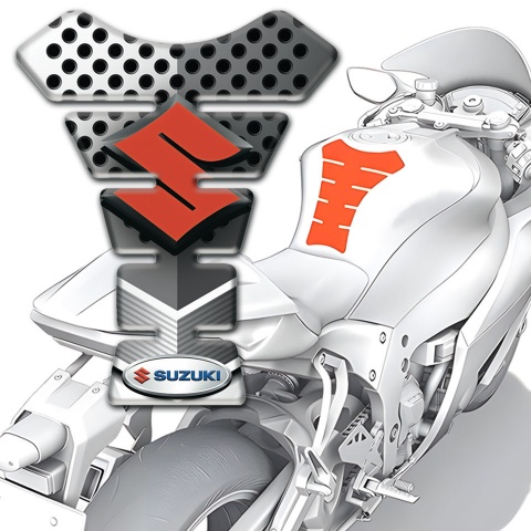 Suzuki Tank Pad Motorbike White Gray Perforated Surface Style 