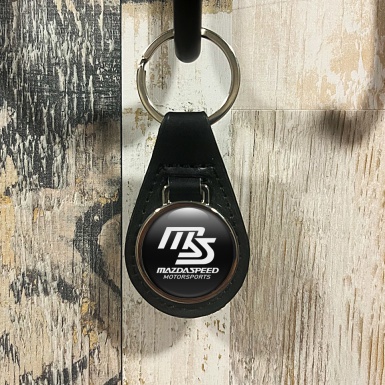 Mazda Motorsport Keychain Leather Black White Logo