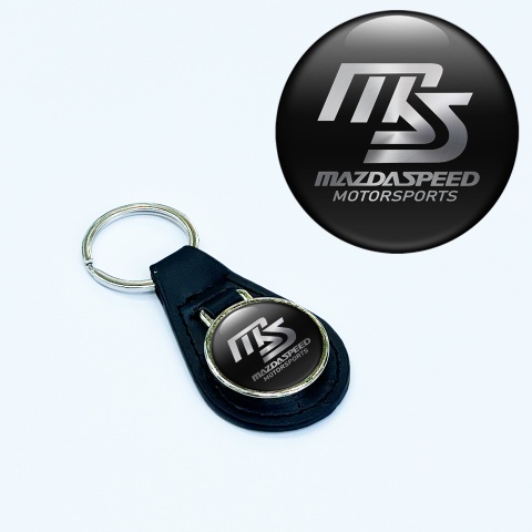 Mazda Motorsport Key Fob Leather Black Metallic Logo