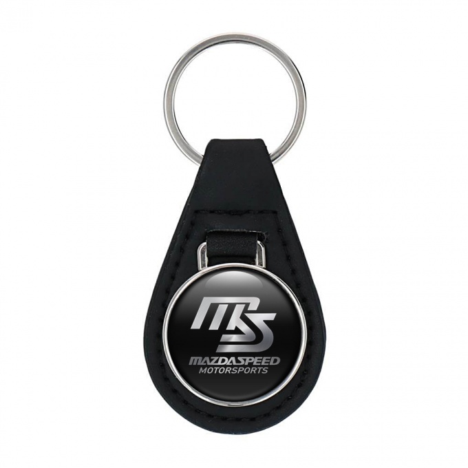 Mazda Motorsport Key Fob Leather Black Metallic Logo