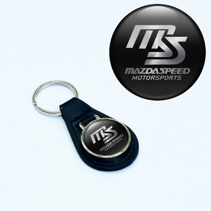 Mazda Motorsport Key Fob Leather Black Metallic Logo Keychains