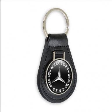 Mercedes Benz Leather Keychain Black White Laurel Design