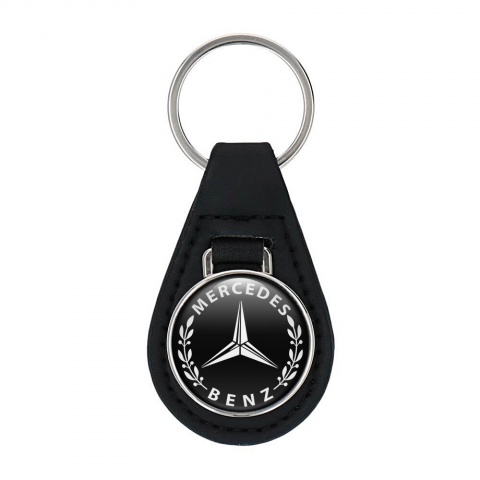 Mercedes Benz Leather Keychain Black White Laurel Design