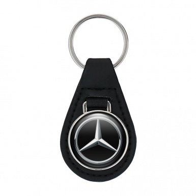 Mercedes Benz Keyring Holder Leather Black Metallic Circle Logo