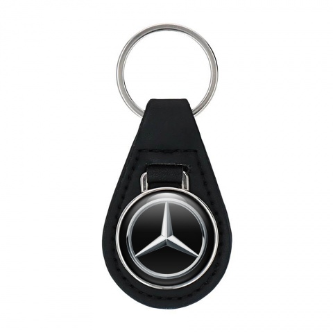 Mercedes Benz Keyring Holder Leather Black Metallic Circle Logo