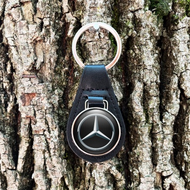 Mercedes Benz Leather Keychain Black Honeycomb Metallic Design