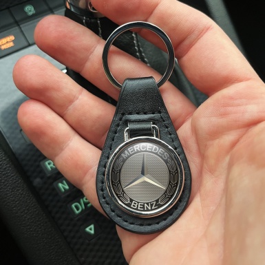 Mercedes Benz Keychain Leather Black Metallic Mesh Design