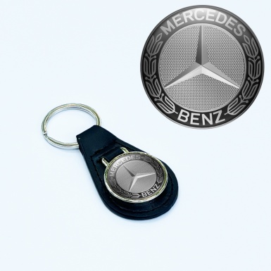 Mercedes Amg Keyring Holder Leather Black Silver Mesh Design