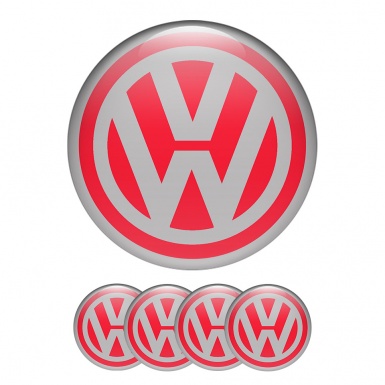 VW Volkswagen Wheel Center Cap Domed Stickers Classic Red Grey Ring