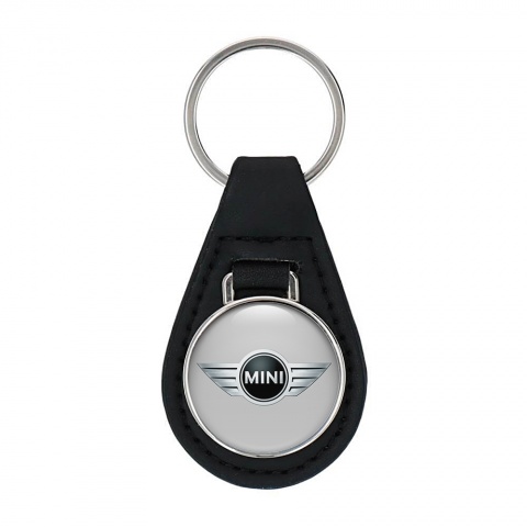 Mini Cooper Keychain Leather Silver Metallic Logo