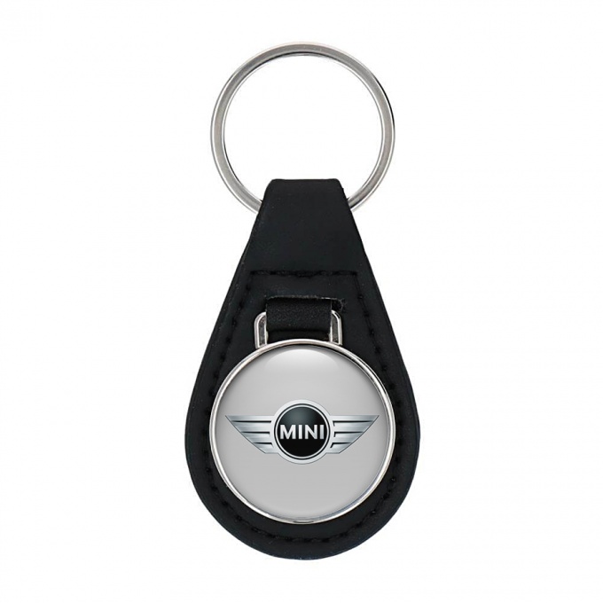 Mini Cooper Keychain Leather Silver Metallic Logo