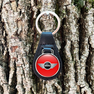 Mini Cooper Key Fob Leather Red Metallic Design