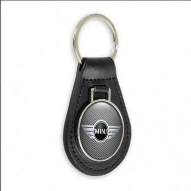 Mini Cooper Keychain Leather Light Carbon Metallic Logo