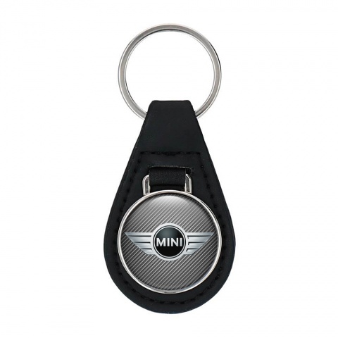 Mini Cooper Keychain Leather Light Carbon Metallic Logo